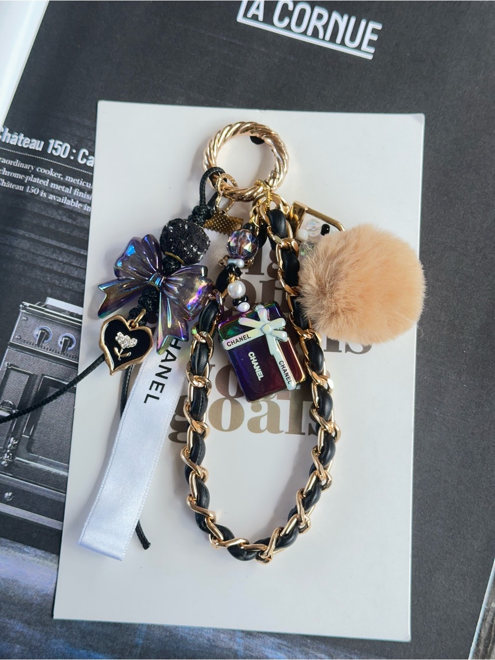 CC Ribbon with Multi-Charm Keychain with Fur Pom - Picture 2 of 2